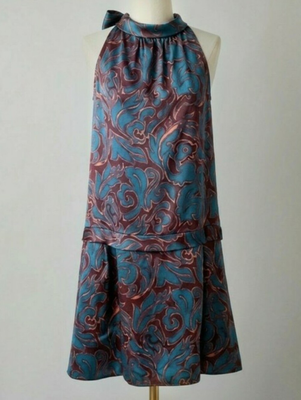 Marc by Marc Jacobs Silk Paisley Cutout Bow Back Dress Jewel Tone M Y2K Vintage - Picture 1 of 8